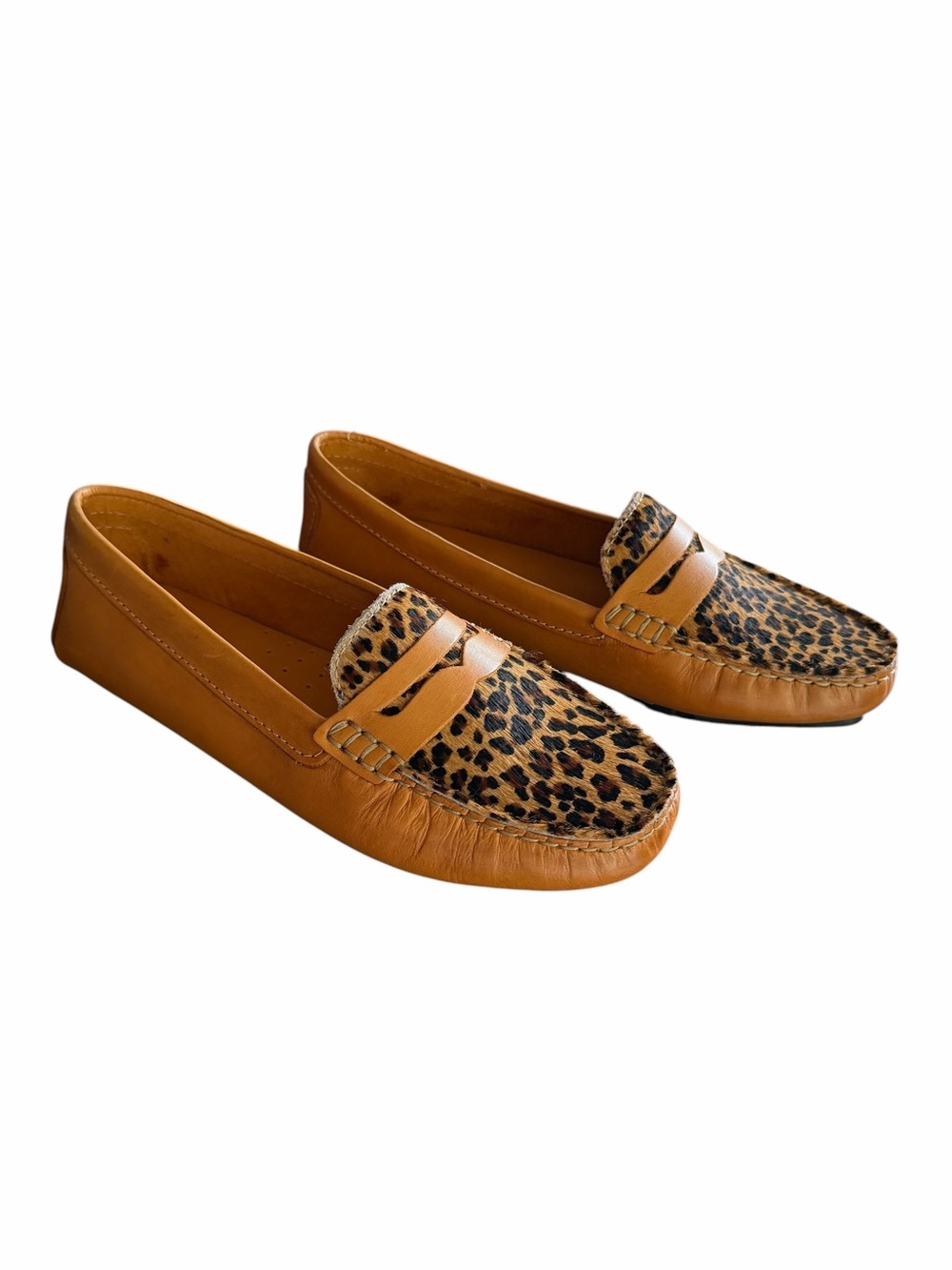 Massimo Matteo Cheetah Leopard Calf Hair Loafers Leather Slip On Penny Flats W6